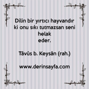 Dilin bir yırtıcı hayvandır ki onu sıkı tutmazsan seni helak
eder.