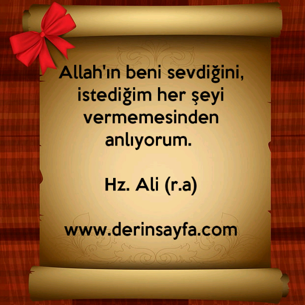 Allah'ın beni sevdiğini, istediğim her şeyi vermemesinden anlıyorum. Hz. Ali (r.a)