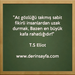 "At gözlüğü takmış sabit fikirli insanlardan uzak durmak, Bazen en büyük kafa rahatlığıdır!" – T.S Eliot