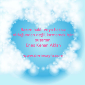 Bazen haklı veya haksız olduğundan değil kırmamak için
susarsın.
Enes Kenan Aklan