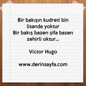 Bir bakışın kudreti bin lisanda yoktur
Bir bakış bazen şifa bazen zehirli oktur…
Victor Hugo