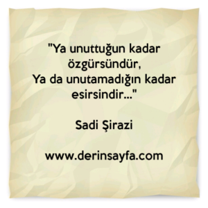 "Ya unuttuğun kadar özgürsündür,
Ya da unutamadığın kadar esirsindir…"
– Sadi Şirazi