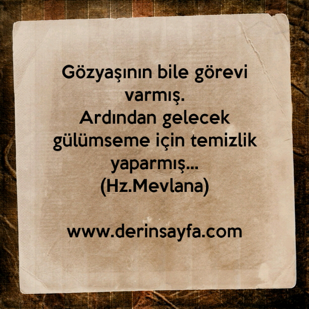Gözyaşının bile görevi varmış.
Ardından gelecek gülümseme için temizlik yaparmış…
Hz.Mevlana