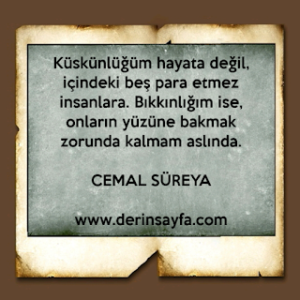 Küskünlüğüm hayata değil, içindeki beş para etmez insanlara. Cemal Süreya
