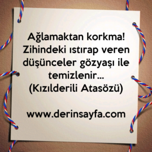 Ağlamaktan korkma!
Zihindeki ıstırap veren düşünceler gözyaşı ile temizlenir…
(Kızılderili Atasözü)