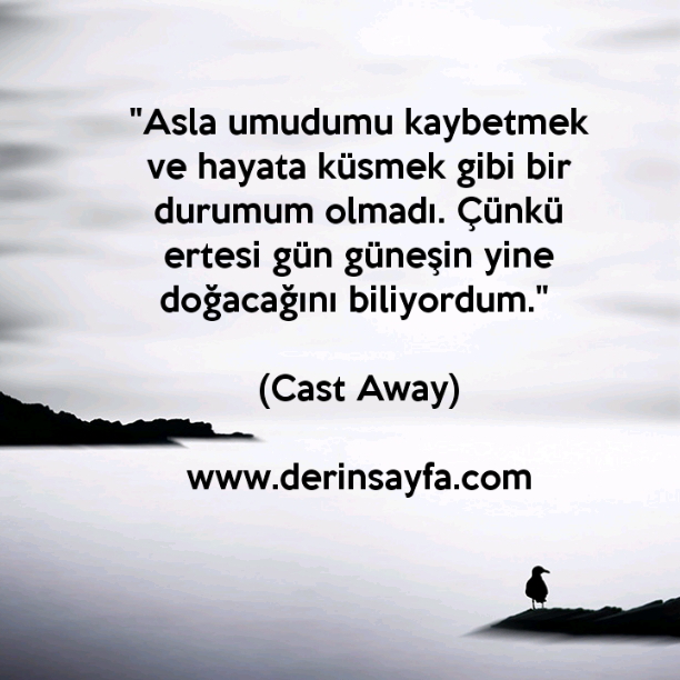 "Asla umudumu kaybetmek ve hayata küsmek gibi bir durumum olmadı." – Cast Away