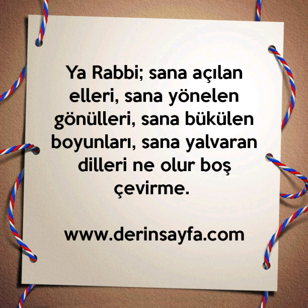 Ya Rabbi; sana açılan elleri, sana yönelen gönülleri, sana bükülen boyunları, sana yalvaran dilleri ne olur boş çevirme.