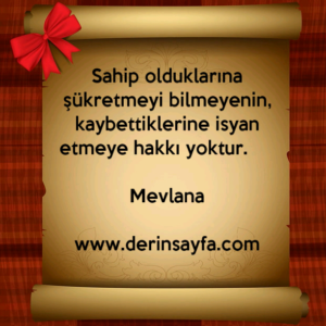 Sahip olduklarına şükretmeyi bilmeyenin, kaybettiklerine isyan etmeye hakkı yoktur. Mevlana