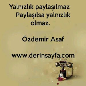 Yalnızlık paylaşılmaz  Paylaşılsa yalnızlık olmaz. Özdemir Asaf