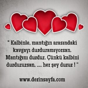 ” Kalbinle, mantığın arasındaki kavgayı durduramıyorsan. Mantığını durdur. Çünkü kalbini durdurursan, …. her şey durur ! “