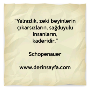 "Yalnızlık, zeki beyinlerin çıkarsızların, sağduyulu
insanların,
kaderidir."
– Schopenauer
