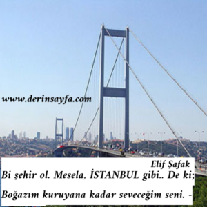 Bi şehir ol. Mesela, İSTANBUL gibi.. De ki; Boğazım kuruyana kadar seveceğim seni.  – Elif Şafak