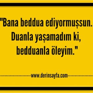 “Bana beddua ediyormuşsun. DuanIa yaşamadım ki, bedduanIa öIeyim.”