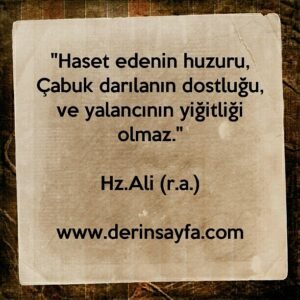 "Haset edenin huzuru,Çabuk darılanın dostluğu,ve yalancının yiğitliği olmaz."Hz.Ali (r.a.)