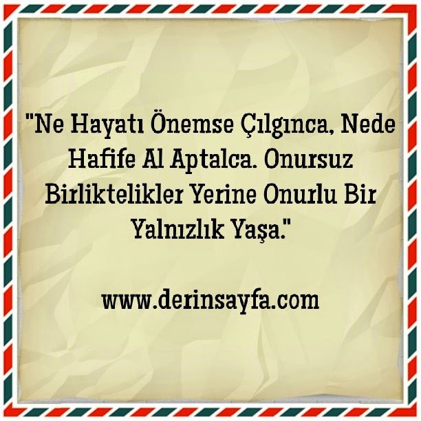 Ne Hayatı Önemse ÇıLgınca, Ne De Hafife Al AptaLca, Onursuz BirLikteLikLer Yerine, OnurLu Bir YanLızLık Yaşa..!