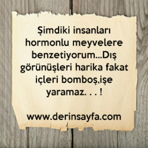 Şimdiki insanları hormonlu meyvelere benzetiyorum…Dış görünüşleri harika fakat içleri bomboş,işe yaramaz. . . !