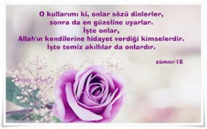 O kullarımı ki, onlar sözü dinlerler, sonra da en güzeline uyarlar. İşte onlar, Allah’ın kendilerine hidayet verdiği kimselerdir. İşte temiz akıllılar da onlardır.  Zümer