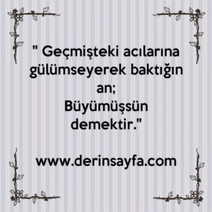 " Geçmişteki acılarına gülümseyerek baktığın an;
Büyümüşsün demektir."