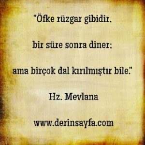 “Öfke rüzgar gibidir, bir süre sonra diner; ama birçok dal kırılmıştır bile.”  Hz. Mevlana