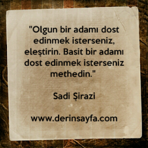 “Olgun bir adamı dost edinmek isterseniz, eleştirin. Basit bir adamı dost edinmek isterseniz methedin.” – Sadi Şirazi