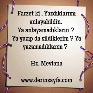 Farzet ki , Yazdıklarımı anlayabildin. Ya anlayamadıkların ? Ya yazıp da sildiklerim ? Ya yazamadıklarım ?  – Hz. Mevlana