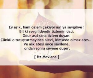Ey AŞIK! Hani özlem çekiyorsun ya sevgiliye. Bil ki sevgilidendir özlemin özü.Odur asıl sana özlem duyan. Mevlana