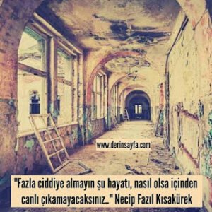 Fazla ciddiye almayın şu hayatı, nasıl olsa içinden canlı (sağ) çıkamayacaksınız.. Necip Fazıl Kısakürek
