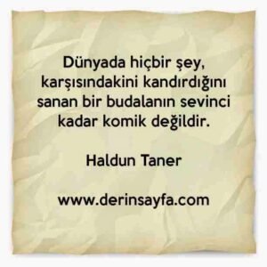 Dünyada hiçbir şey, karşısındakini kandırdığını sanan bir budalanın sevinci kadar komik değildir.
–
Haldun Taner