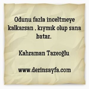 Odunu fazla inceltmeye kalkarsan , kıymık olup sana batar. Kahraman Tazeoğlu