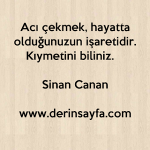 Acı çekmek, hayatta olduğunuzun işaretidir. Kıymetini biliniz.  Sinan Canan