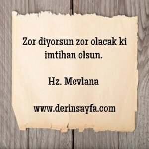 Zor diyorsun zor olacak ki imtihan olsun..  Hz. Mevlana