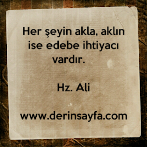 Her şeyin akla, aklın ise edebe ihtiyacı vardır. Hz. Ali