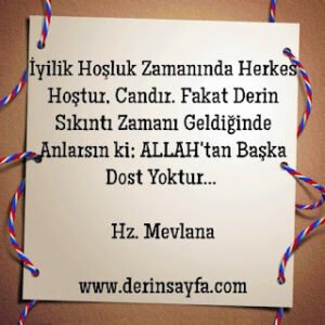 İyilik hoşluk zamanında herkes hoştur, candır. Fakat derin sıkıntı zamanı geldiğinde anlarsın ki.. Hz. Mevlana