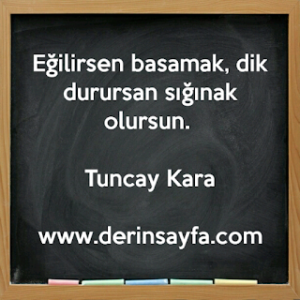 Eğilirsen basamak, dik durursan sığınak olursun.Tuncay Kara