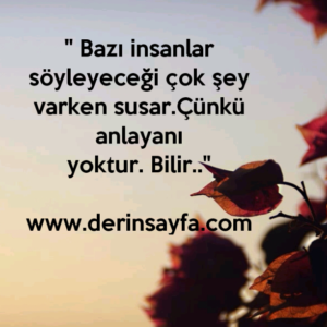" Bazı insanlar söyleyeceği çok şey varken susar.Çünkü anlayanı yoktur. Bilir.."