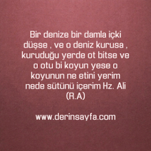 Bir denize bir damla içki düşse, ve o deniz kurusa, kuruduğu yerde ot bitse.. Hz. Ali (R.A)
