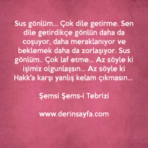 Sus gönlüm…  Çok dile getirme.  Sen dile getirdikçe gönlün daha da coşuyor, daha meraklanıyor.. Tebrizi
