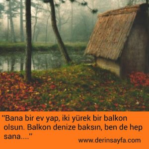 ''Bana bir ev yap,
iki yürek bir balkon olsun.
Balkon denize baksın, ben de hep sana….''