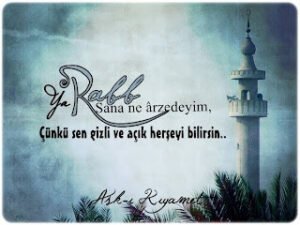 “ Ya Rabb; Sana ne arzedeyim, Çünkü sen gizli ve açık herşeyi bilirsin. . .”