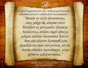Ben sizi ateşten korumak için kuşaklarınızdan tutuyorum, siz ise benim elimden kurtulmaya, ateşe girmeye çalışıyorsunuz