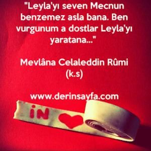 “Leyla’yı seven Mecnun benzemez asla bana. Ben vurgunum a dostlar Leyla’yı yaratana…” Mevlâna Celaleddin Rûmi (k.s)