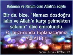 Bir de, bize, “Namazı dosdoğru kılın ve Allah’a karşı gelmekten sakının” diye emrolundu