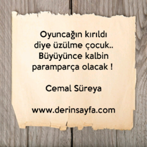 Oyuncağın kırıldı diye üzülme çocuk.. Büyüyünce kalbin paramparça olacak !