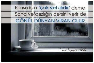 Kimse için "çok vefalıdır" deme. Sana vefasızlığın dersini
verir de, gönül dünyan viran olur.
Enes Kenan Aklan