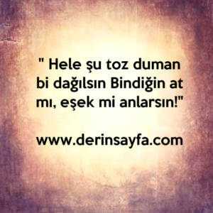 "Hele şu toz duman bi dağılsın Bindiğin at mı, eşek mi anlarsın!"