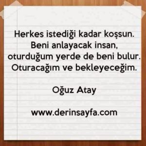 Herkes istediği kadar koşsun.
Beni anlayacak insan, oturduğum yerde de beni bulur