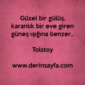 Güzel bir gülüş, karanlık bir eve giren güneş ışığına benzer.. – Tolstoy.