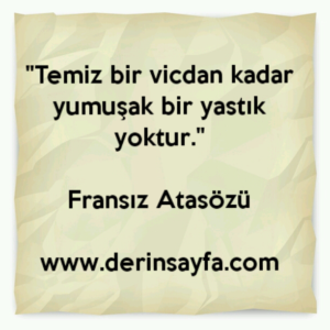 "Temiz bir vicdan kadar yumuşak bir yastık yoktur."

Fransız Atasözü