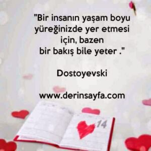 "Bir insanın yaşam boyu yüreğinizde yer etmesi için, bazen
bir bakış bile yeter ."
– Dostoyevski