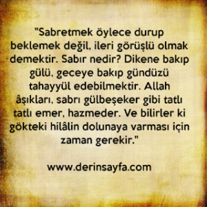 “Sabretmek öylece durup beklemek değil, ileri görüşlü olmak demektir.”